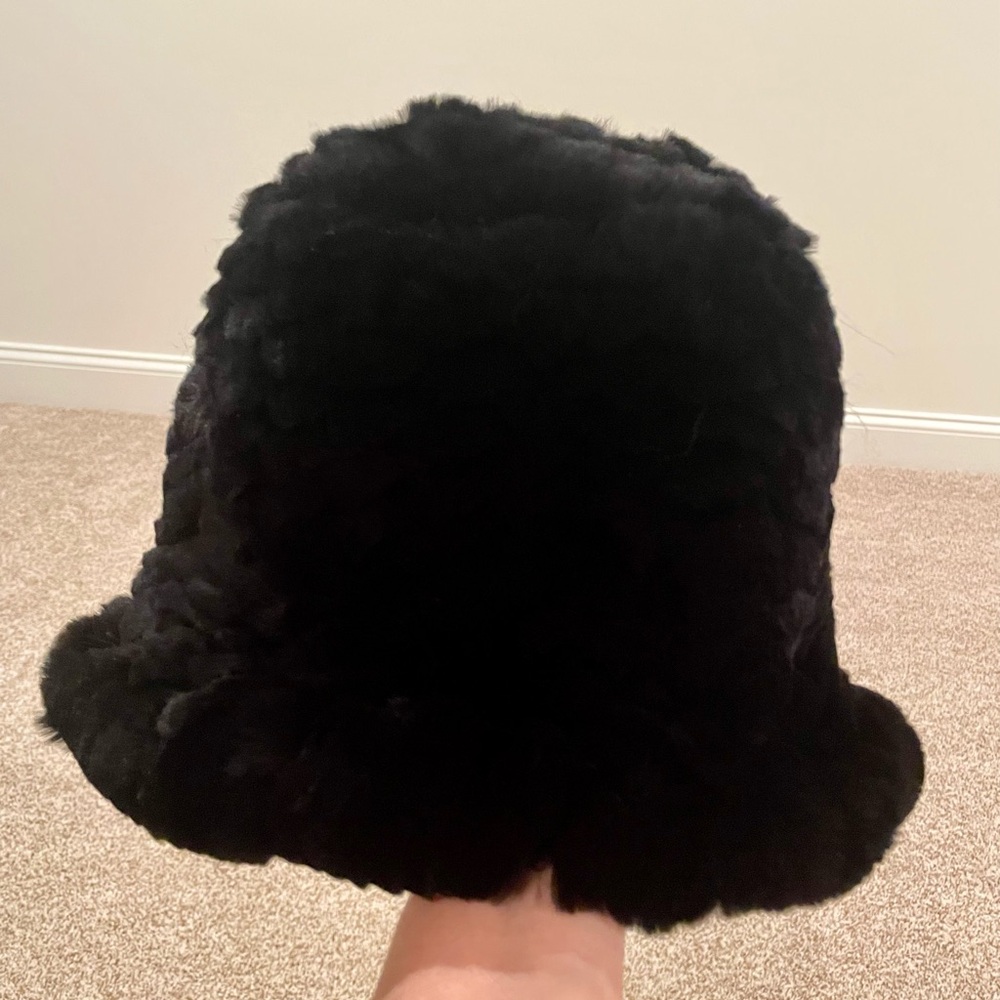Elegant Black Rex Rabbit Fur Bucket Hat